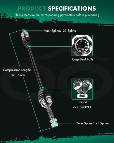 SCITOO Rear CV Axle Shaft Assembly fit For Dodge Caliber 2007-2008,For Jeep Compass 2007-2017,For Patriot 2007-2017,For Jeep Patriot 2.4L 2007-2017 Rear Right Side NCV12601 66-3599 4WD/AWD CVT 1pcs in Kuwait