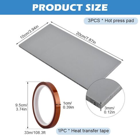 3 Pcs Silicone Heat Press Pads with HEA t Tape,4" x 8" HEA-t Press Mat Heat-Resistant Double Sided Use for Hats, Sleeves & Small Items HTV Transfer Vinyl DIY Projects in Saudi Arabia