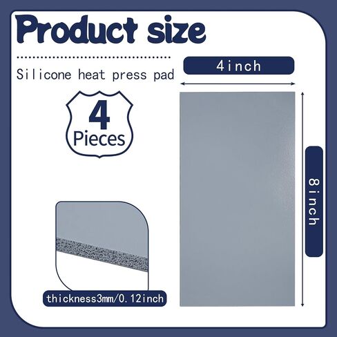 8 Pieces 8 x 4 Inch Silicone Heat Press Mat 0.12 Inch Thick Foam Press Cover Pad Accessories for HTV Heat Transfer Vinyl in Saudi Arabia