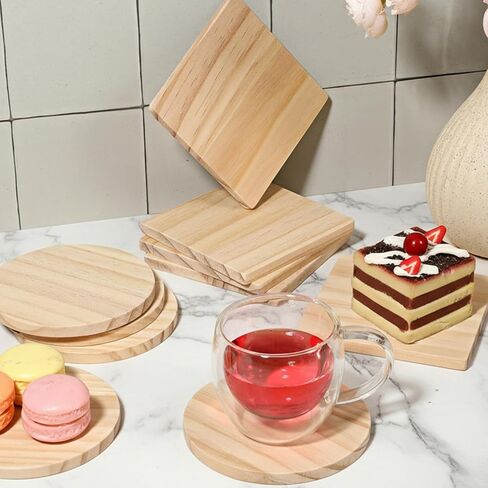 54 Pcs Unfinished Wood Coasters 4 Inch Round & Square Blank Wooden Coasters for Crafts Blank Coaster with Non Slip Pad for DIY Stained Painting Wood Engraving Home Decoration Gift in Saudi Arabia
