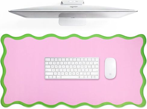 JarThenaAMCS Scalloped Desk Mat Large Mouse Pad Pink Green Stitched Nonslip Rubber Base Table Pad Waterproof Keyboard Mat for Home Office Dorm Computer Laptop Countertop Decor, 31.5 x 15.7 inch in Kuwait