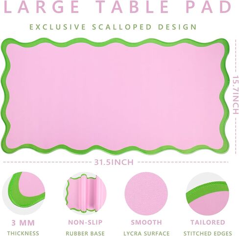 JarThenaAMCS Scalloped Desk Mat Large Mouse Pad Pink Green Stitched Nonslip Rubber Base Table Pad Waterproof Keyboard Mat for Home Office Dorm Computer Laptop Countertop Decor, 31.5 x 15.7 inch in Kuwait