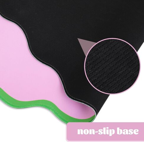 JarThenaAMCS Scalloped Desk Mat Large Mouse Pad Pink Green Stitched Nonslip Rubber Base Table Pad Waterproof Keyboard Mat for Home Office Dorm Computer Laptop Countertop Decor, 31.5 x 15.7 inch in Kuwait