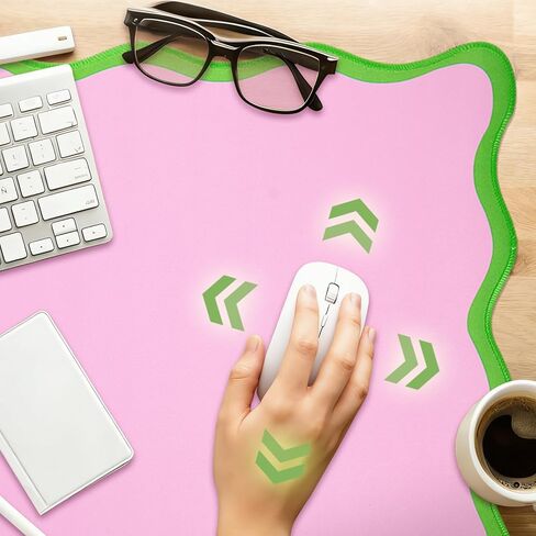 JarThenaAMCS Scalloped Desk Mat Large Mouse Pad Pink Green Stitched Nonslip Rubber Base Table Pad Waterproof Keyboard Mat for Home Office Dorm Computer Laptop Countertop Decor, 31.5 x 15.7 inch in Kuwait