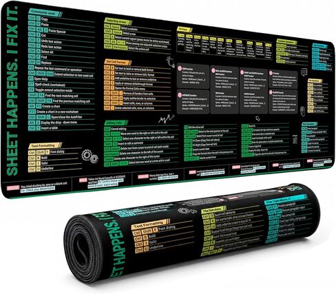 KLIM Excel Cheat Sheet Desk Pad XL 31.5" x 11.8" – Large Mouse Pad with Shortcuts & Formulas, Quick Reference Cheat Sheet for Microsoft Excel, Waterproof Non-Slip Desk Mat in Kuwait
