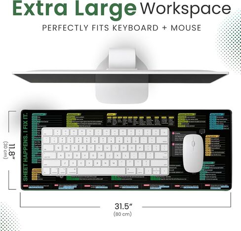 KLIM Excel Cheat Sheet Desk Pad XL 31.5" x 11.8" – Large Mouse Pad with Shortcuts & Formulas, Quick Reference Cheat Sheet for Microsoft Excel, Waterproof Non-Slip Desk Mat in Kuwait