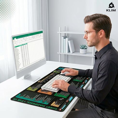 KLIM Excel Cheat Sheet Desk Pad XL 31.5" x 11.8" – Large Mouse Pad with Shortcuts & Formulas, Quick Reference Cheat Sheet for Microsoft Excel, Waterproof Non-Slip Desk Mat in Kuwait