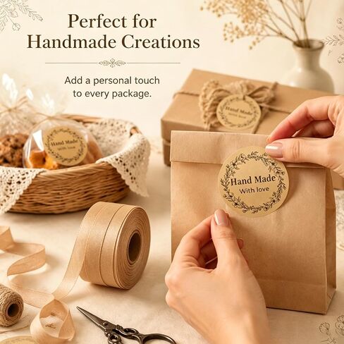 500 PCS Thank You Stickers 1.5 Inch Round Kraft Paper Labels, Floral Wreath Handmade with Love Stickers for Small Business Packaging, Self Adhesive Rustic Handmade Labels in Saudi Arabia