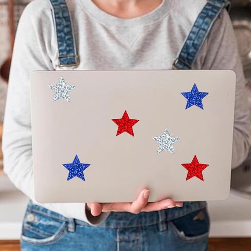 4th of July Stickers Patriotic Red White Blue Glitter Star Stickers Waterproof Vinyl Print Label Self-Adhesive Sticker for Independence Day Memorial Day Seal Card, Envelopes,Party Supplies 500Pcs in Kuwait