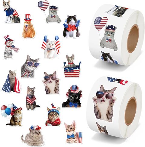 4th of July Stickers Patriotic Red White Blue Glitter Star Stickers Waterproof Vinyl Print Label Self-Adhesive Sticker for Independence Day Memorial Day Seal Card, Envelopes,Party Supplies 500Pcs in Kuwait