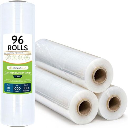 PSBM 4 Rolls 18 Inch x 1000 Feet 100 Gauge Stretch Film/Wrap, Heavy Duty Industrial Strength Clear Shrink/Plastic Wrap for Moving, Packing, Shipping, Pallet Wrapping & Storage in Saudi Arabia