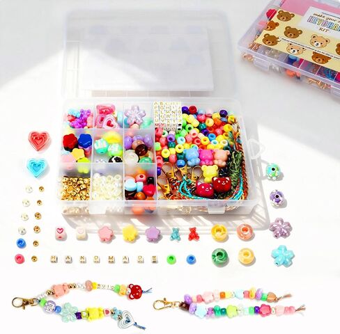 EcoUtens Beaded Keychain Making Kit – 340PCS DIY Keychain Making Kit with Alphabet Beads & Charm Set, Bag Charms, Phone Straps & Accessories, Gift-Ready Craft Supplies, Personalized Keychain Kit in Saudi Arabia