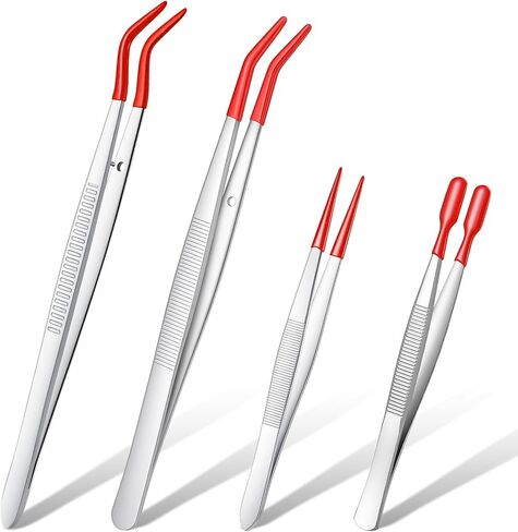 Elegaperma 4pcs Jewelry Tweezers with Rubber Tips Set, Rubber Tipped Tweezers, Craft Tweezer for Stamps Beads Jewelry Tools, Red in Saudi Arabia
