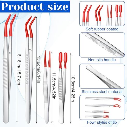 Elegaperma 4pcs Jewelry Tweezers with Rubber Tips Set, Rubber Tipped Tweezers, Craft Tweezer for Stamps Beads Jewelry Tools, Red in Saudi Arabia