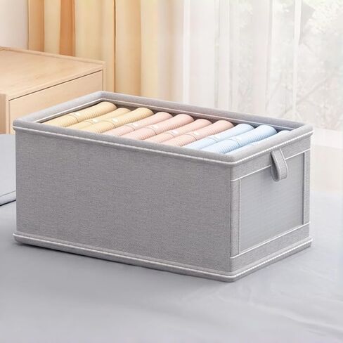 1 Pc Large Storage Bins with Clear Window Collapsible Cloth Organizer Box for Clothing, Toys, Blankets, Closet Shelf Storage, Grey, Medium in Kuwait