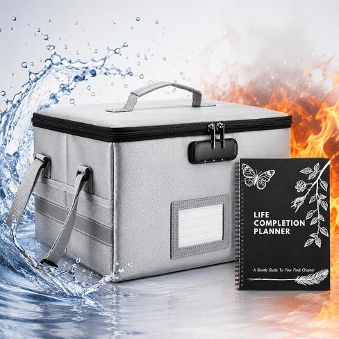 End of Life Organizer Kit, Next of Kin Box and Estate Planning Organizer with Fire & Water Resistant Foldable Document Box, Completion Checklist, 6 Folders, File Pouch, Key Tags and Pen in Kuwait