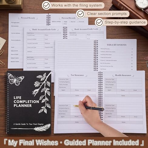 End of Life Organizer Kit, Next of Kin Box and Estate Planning Organizer with Fire & Water Resistant Foldable Document Box, Completion Checklist, 6 Folders, File Pouch, Key Tags and Pen in Kuwait