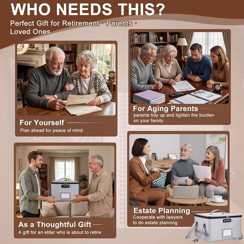 End of Life Organizer Kit, Next of Kin Box and Estate Planning Organizer with Fire & Water Resistant Foldable Document Box, Completion Checklist, 6 Folders, File Pouch, Key Tags and Pen in Kuwait