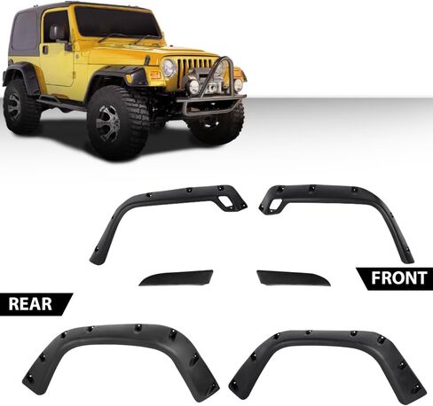 ALLGOOD Fender Flares Fit Jeep Wrangler TJ 1997-2006/Fit Jeep Wrangler LJ Unlimited 2004-2006/غير مناسب لنماذج المرافق الرياضية الرياضية 6 بوصات جيب أملس واسع غطاء حماية العجلة ذو نمط ممتد 4 قطع in Kuwait