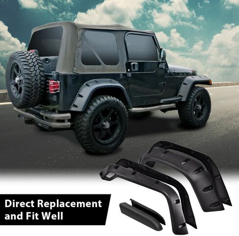 ALLGOOD Fender Flares Fit Jeep Wrangler TJ 1997-2006/Fit Jeep Wrangler LJ Unlimited 2004-2006/غير مناسب لنماذج المرافق الرياضية الرياضية 6 بوصات جيب أملس واسع غطاء حماية العجلة ذو نمط ممتد 4 قطع in Kuwait
