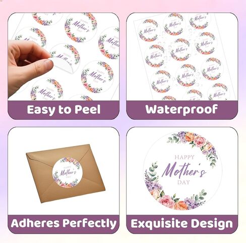 60Pcs Happy Mothers Day Stickers, 2" Mother's Day Labels, Self-Adhesive Mom Envelope Seals with Purple Floral for Mom's Birthday Present Wrap Goodie Bag Card Party Decors in Saudi Arabia