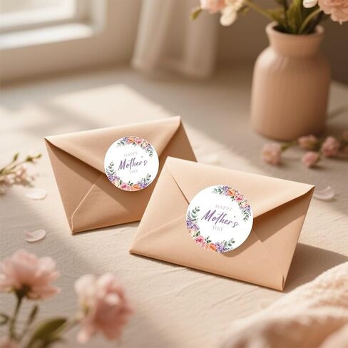 60Pcs Happy Mothers Day Stickers, 2" Mother's Day Labels, Self-Adhesive Mom Envelope Seals with Purple Floral for Mom's Birthday Present Wrap Goodie Bag Card Party Decors in Saudi Arabia