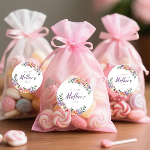 60Pcs Happy Mothers Day Stickers, 2" Mother's Day Labels, Self-Adhesive Mom Envelope Seals with Purple Floral for Mom's Birthday Present Wrap Goodie Bag Card Party Decors in Saudi Arabia