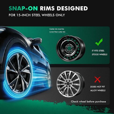 SCITOO مجموعة استبدال Hubcaps سوداء مقاس 15 بوصة مكونة من 4 قطع للسيارات والشاحنات وسيارات الدفع الرباعي وغطاء حافة العجلة مناسب لجميع الموديلات in Kuwait