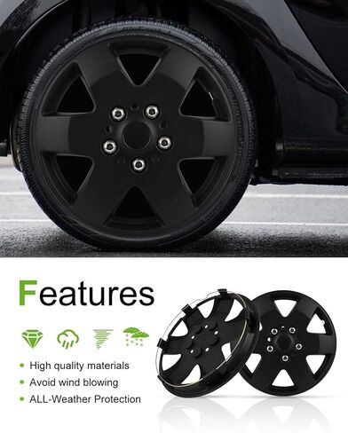 SCITOO مجموعة استبدال Hubcaps سوداء مقاس 15 بوصة مكونة من 4 قطع للسيارات والشاحنات وسيارات الدفع الرباعي وغطاء حافة العجلة مناسب لجميع الموديلات in Kuwait