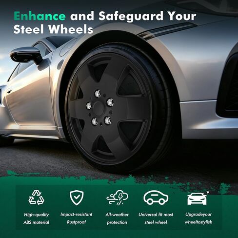 SCITOO مجموعة استبدال Hubcaps سوداء مقاس 15 بوصة مكونة من 4 قطع للسيارات والشاحنات وسيارات الدفع الرباعي وغطاء حافة العجلة مناسب لجميع الموديلات in Kuwait