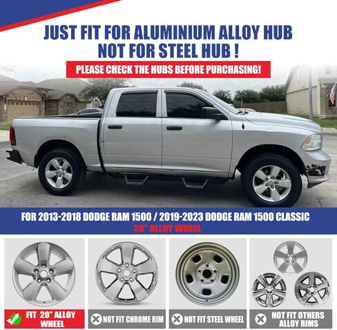 CPW 20 بوصة من سبائك العجلات جلود 4 قطع - أسود غير لامع لـ 2013-2018 دودج رام 1500 و2019-2023 دودج رام 1500 كلاسيك، تركيب سهل التركيب، أغطية محور من سبيكة مع غطاء مركزي قابل لإعادة التركيب in Kuwait