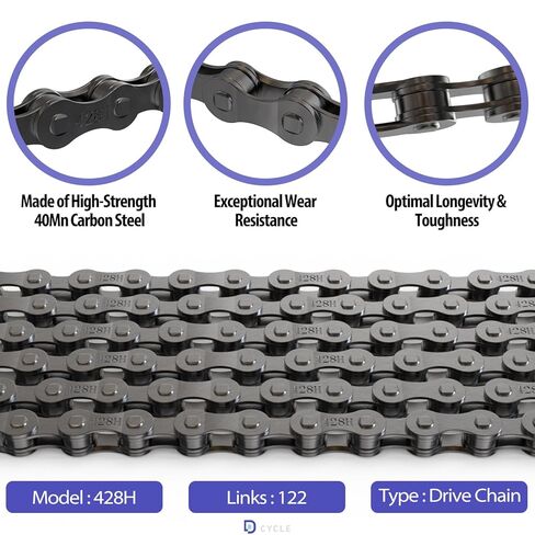 428H Motorcycle Chain 122 Links with Chain Breaker Heavy Duty Chain for 125 150 200cc Mini Bike Dirt Bike Go Kart Compatible with SSR TaoTao Coolster Apollo Baja Kazuma Chinese ATV in Saudi Arabia