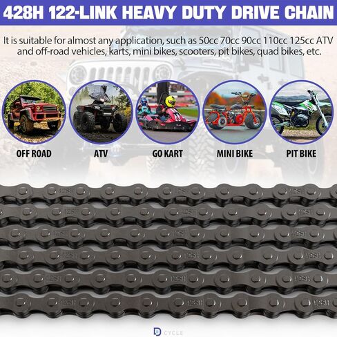 428H Motorcycle Chain 122 Links with Chain Breaker Heavy Duty Chain for 125 150 200cc Mini Bike Dirt Bike Go Kart Compatible with SSR TaoTao Coolster Apollo Baja Kazuma Chinese ATV in Saudi Arabia