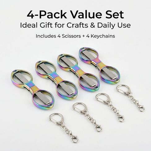 4Pcs Folding Scissors with 4 Keychains, Stainless Steel Portable Mini Travel Scissors, Foldable Pocket Scissors for Travel, Home, Office, Craft, Sewing(COLOR:As shown) in Saudi Arabia