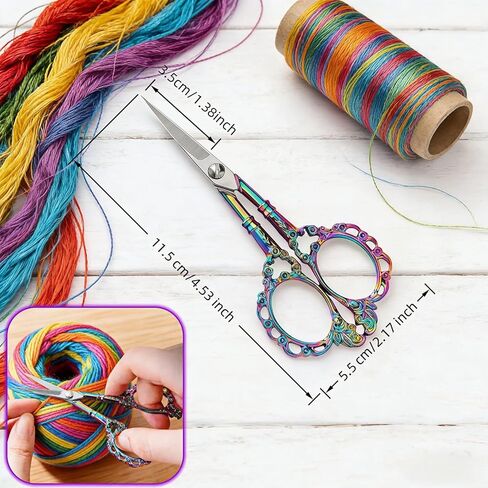 Embroidery Scissors, Small Vintage Sharp Detail Scissors for Sewing, Crafts, Cross Stitch, DIY, Thread Cutting, 4.53 Inch, Plum Blossom Design, Rainbow Titanium Finish in Saudi Arabia