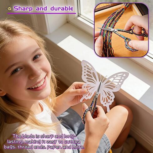 Embroidery Scissors, Small Vintage Sharp Detail Scissors for Sewing, Crafts, Cross Stitch, DIY, Thread Cutting, 4.53 Inch, Plum Blossom Design, Rainbow Titanium Finish in Saudi Arabia