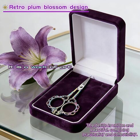 Embroidery Scissors, Small Vintage Sharp Detail Scissors for Sewing, Crafts, Cross Stitch, DIY, Thread Cutting, 4.53 Inch, Plum Blossom Design, Rainbow Titanium Finish in Saudi Arabia