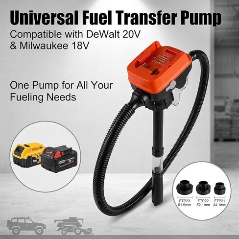 Cordless Fuel Transfer Pump 3.7 GPM, Battery Powered Gas Pump for Gas Can Compatible with DeWalt 20V & Milwaukee 18V, Auto-Stop, 3 Adapters for Gasoline Diesel Oil Transfer (Bare Tool) in Kuwait