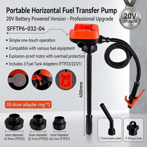 Cordless Fuel Transfer Pump 3.7 GPM, Battery Powered Gas Pump for Gas Can Compatible with DeWalt 20V & Milwaukee 18V, Auto-Stop, 3 Adapters for Gasoline Diesel Oil Transfer (Bare Tool) in Kuwait