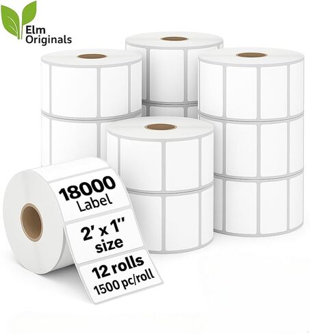 2"x1" Direct Thermal Labels, 18,000 Labels (12 Rolls, 1,500/Roll), BPA-Free Perforated Shipping Barcode FNSKU, Compatible with Rollo, Zebra, Munbyn, Jadens in Kuwait