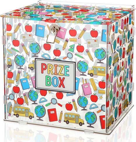 Treasure Chest Box for Classroom Decorations Acrylic Prize Box Container with Key Lock Removable Teachers Toy Prizes Awards Reward Treasure Chest for Back to School Office Home Decor(Classic) in Saudi Arabia