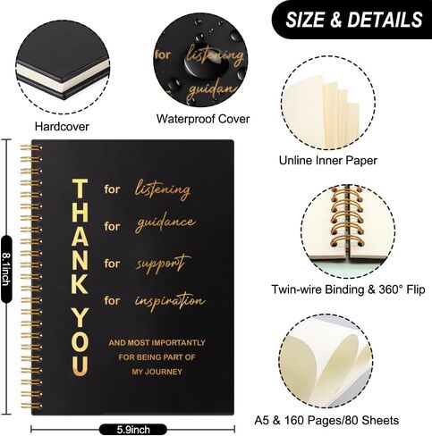 Thank You 160 Pages Hardcover Blank Spiral Notebook, Funny Thank You Gift for Women Men Coworkers Leader Mentor, Thanksgiving Gifts for Colleagues Leaders, Appreciation Gifts for Employees in Saudi Arabia