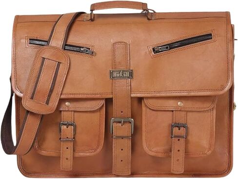 Genuine Leather Messenger Bag for Men & Women | Vintage Brown Office Laptop Briefcase with Multiple Pockets | Handmade Leather Satchel for Work, Business, Travel & College in Saudi Arabia