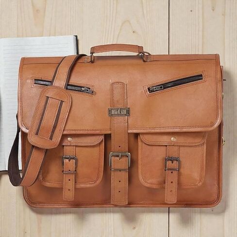 Genuine Leather Messenger Bag for Men & Women | Vintage Brown Office Laptop Briefcase with Multiple Pockets | Handmade Leather Satchel for Work, Business, Travel & College in Saudi Arabia