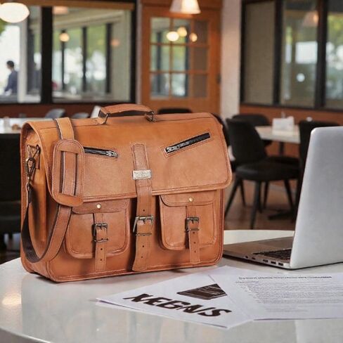 Genuine Leather Messenger Bag for Men & Women | Vintage Brown Office Laptop Briefcase with Multiple Pockets | Handmade Leather Satchel for Work, Business, Travel & College in Saudi Arabia