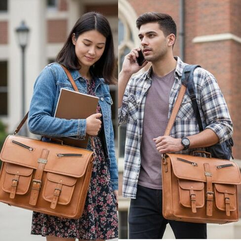 Genuine Leather Messenger Bag for Men & Women | Vintage Brown Office Laptop Briefcase with Multiple Pockets | Handmade Leather Satchel for Work, Business, Travel & College in Saudi Arabia