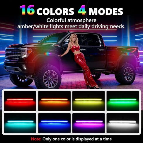 مصابيح علامة جانبية LED RGB كاملة لـ 2020-2025 GMC Sierra 2500HD 3500HD، [4 أوضاع 16 لونًا] مصابيح علامة جانبية RGB متعددة الألوان، مجموعة عدسات مدخنة أمامية وخلفية مع جهاز تحكم عن بعد 24 مفتاحًا، 4 قطع in Kuwait