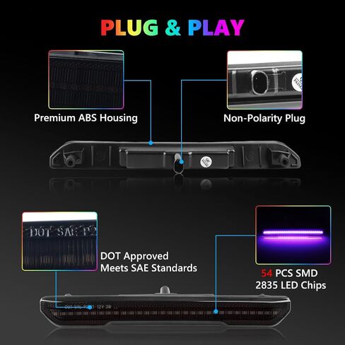 مصابيح علامة جانبية LED RGB كاملة لـ 2020-2025 GMC Sierra 2500HD 3500HD، [4 أوضاع 16 لونًا] مصابيح علامة جانبية RGB متعددة الألوان، مجموعة عدسات مدخنة أمامية وخلفية مع جهاز تحكم عن بعد 24 مفتاحًا، 4 قطع in Kuwait