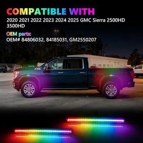 مصابيح علامة جانبية LED RGB كاملة لـ 2020-2025 GMC Sierra 2500HD 3500HD، [4 أوضاع 16 لونًا] مصابيح علامة جانبية RGB متعددة الألوان، مجموعة عدسات مدخنة أمامية وخلفية مع جهاز تحكم عن بعد 24 مفتاحًا، 4 قطع in Kuwait