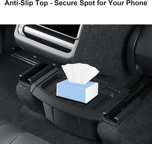 AAMHHM Rear Center Console Organizer for Tesla Model Y Juniper 2025 2026, Backseat Storage Box with Anti-Slip Lid, Tool-Free Drop-in Installation TPE Material in Saudi Arabia